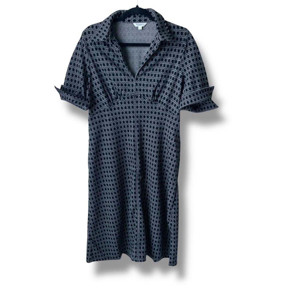 Max Studio Patterned Collared Midi Dress Black Wh… - image 2